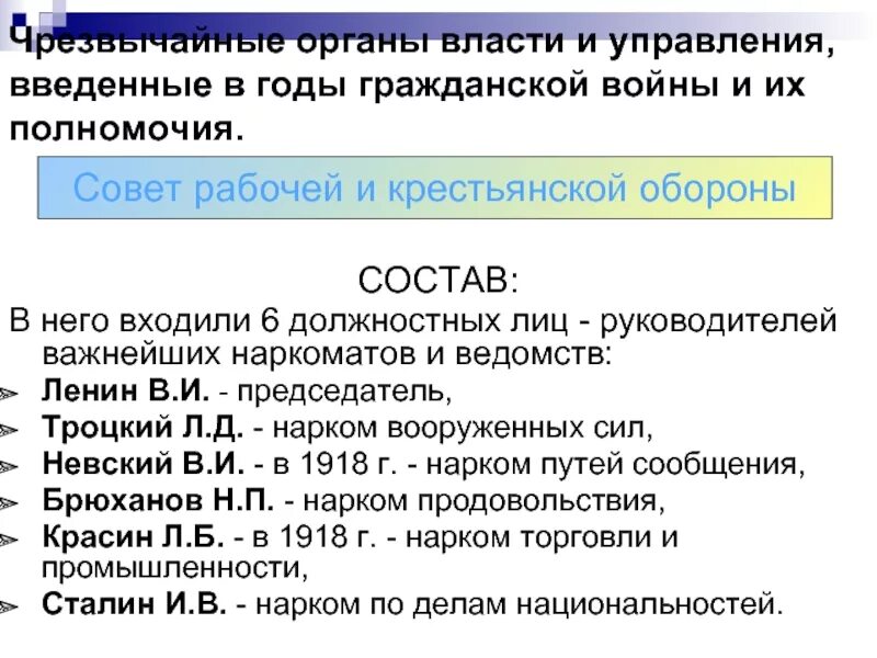 Чрезвычайные органы власти и управления в годы гражданской войны. Чрезвычайные органы в годы гражданской войны. Чрезвычайные органы Советской власти в годы гражданской. Наркоматы функции. Чрезвычайный орган власти 30 июня 1941