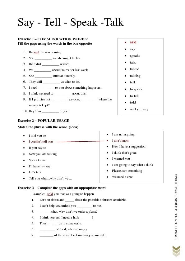 Say tell exercises. Say tell exercises