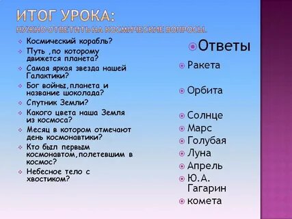Тест про космонавтику