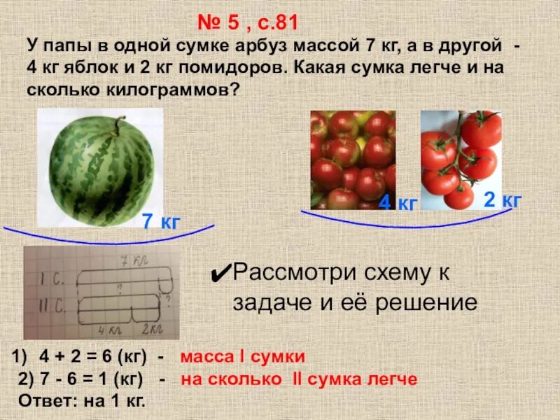 Масса первого арбуза а кг. Арбуз вес. У папы в одной сумке Арбуз массой. У папы в сумке Арбуз массой 7 кг. Задача в одной сумке Арбуз массой 7 кг.