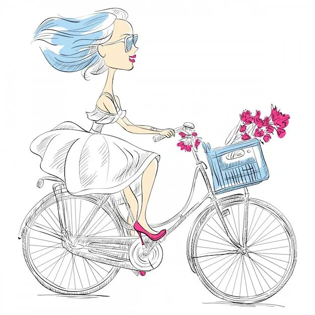 Еду к миленькой автор. Девочка на велосипеде рисунок. Девушка на велосипеде рисунок. Девушка на велосипеде нарисованная. Девочка на велосипеде мультяшная.