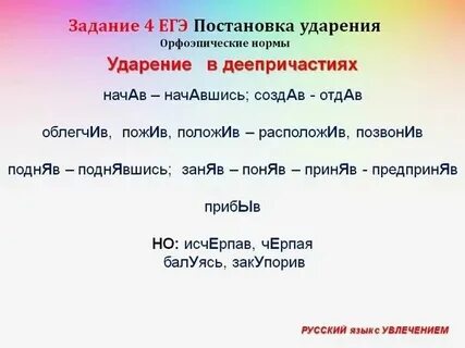 Постановка ударение егэ русский язык