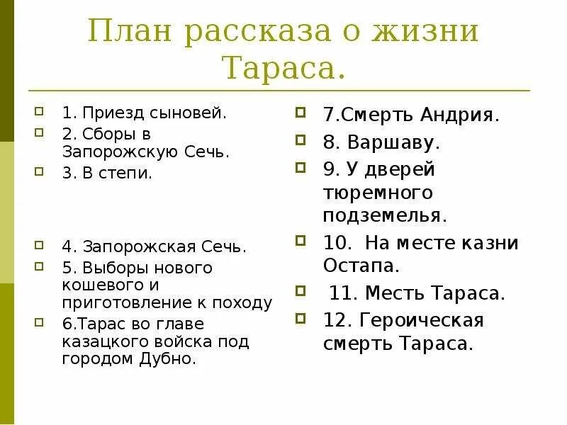 Характеристика тараса бульбы по плану. План рассказа Тарас Бульба. План рассказа о жизни Тараса бульбы. План по литературе 6 класс Тарас Бульба. План Тарас Бульба по главам 1-12.