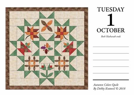 a quilt pattern with leaves on it and the words, tuesday 1 october 
