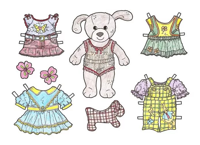 Бумажные куклы с собачкой и одеждой. Бумажные зверюшки с одеждой. Бумажные собаки с одеждой. Бумажные собаки с одеждой. Собака с одеждой для вырезания.