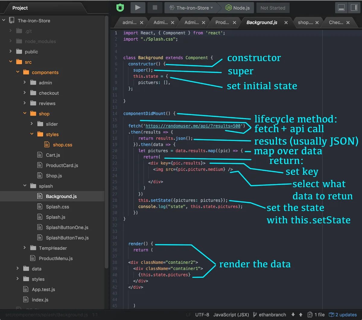 Среда разработки javascript. React примеры. fetch api json. fetch api javascript. react js примеры.