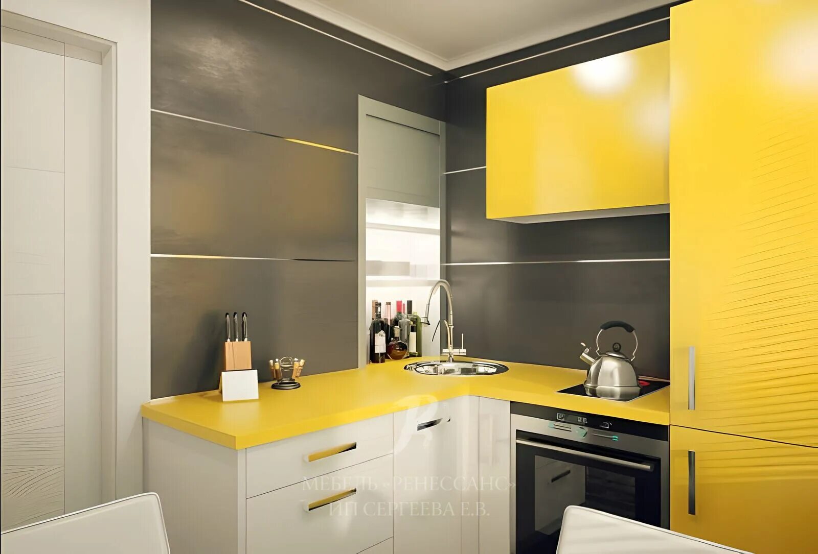Желтые кухни. Современные маленькие кухни. Яркая современная кухня. Бело желтая кухня.