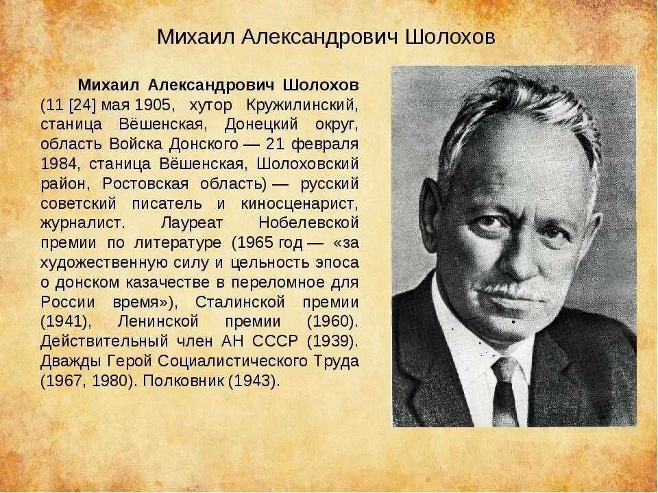 Читатели понимают что когда шолохов рисует. Портрет писателя Шолохова. М Шолохов краткая биография.