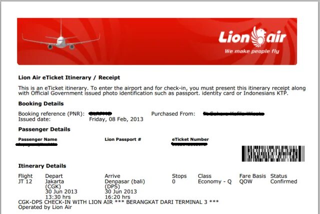 E-ticket. Lion Air logo. Lion Air 4200. E ticket Itinerary Receipt Эмирейтс.