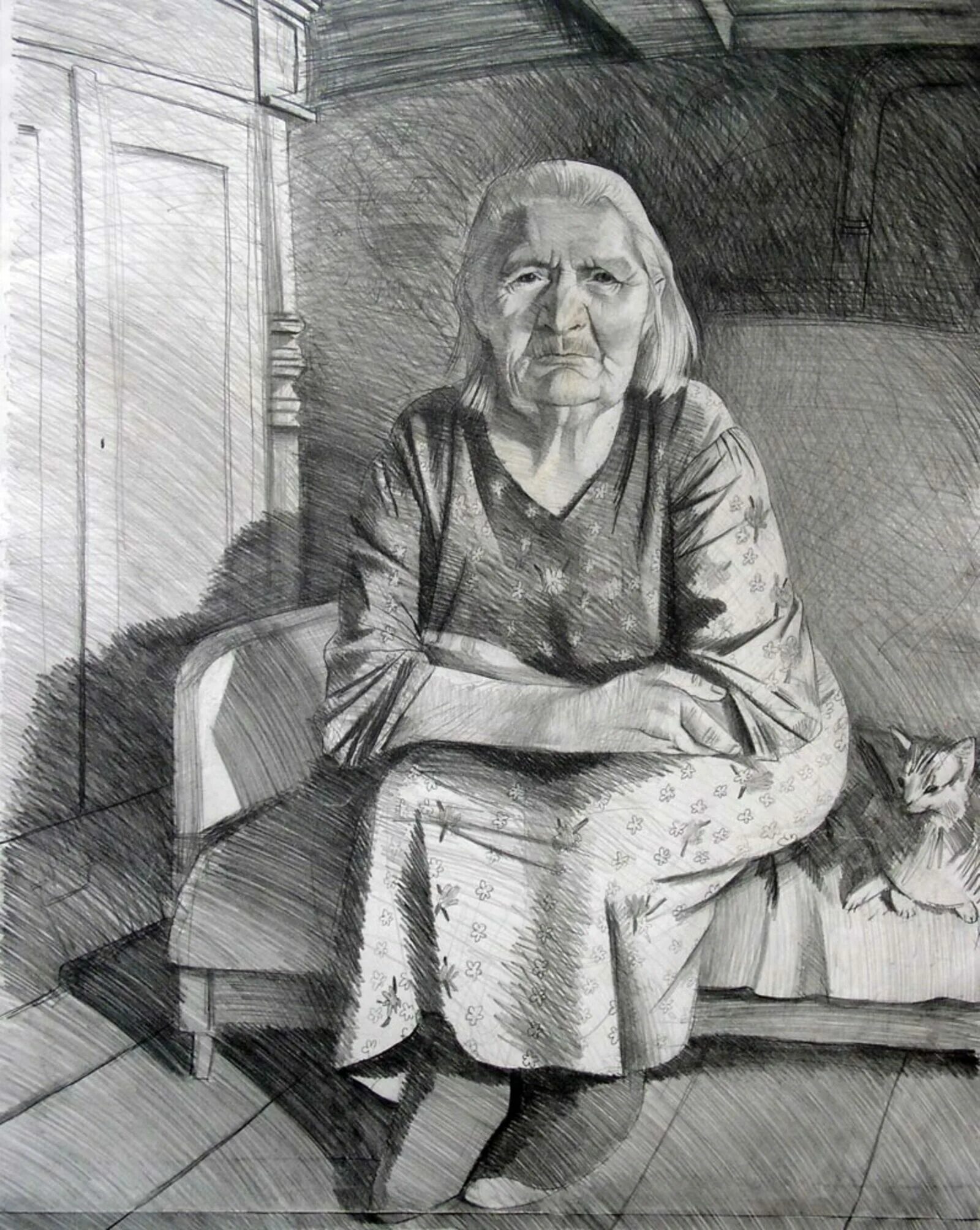 Бабушка по маминой линии. Бабушка рисунок. Бабушка сидит. Портрет бабушки карандашом. Портрет пожилого человека.