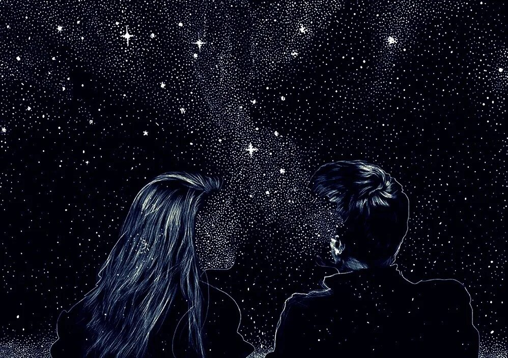 Взгляд далеко обнимает пространство. Космос любовь. Парень девушка звезды. Парень и девушка космос. Влюбленные в космосе.
