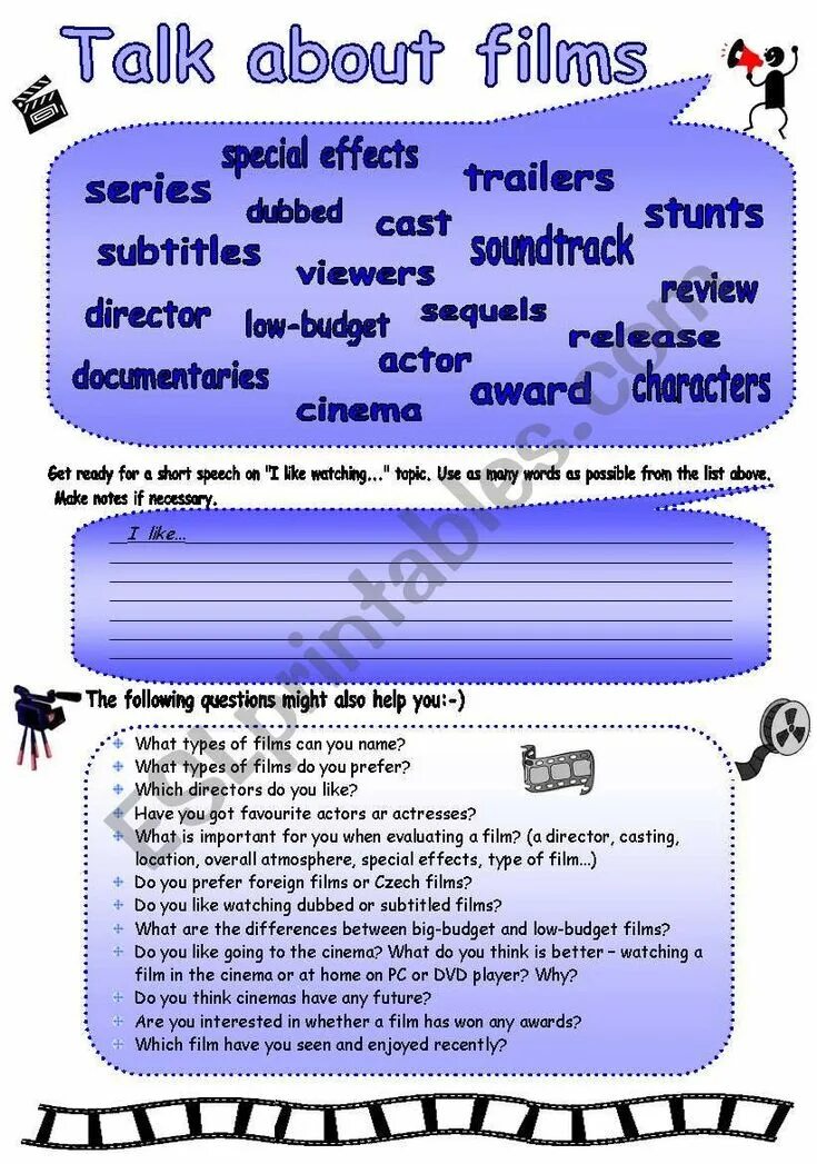 Review worksheet. Types of films Worksheets 5 класс. Speaking about films. About films Worksheets.