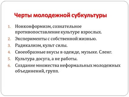Молодежь как социальная группа субкультуры