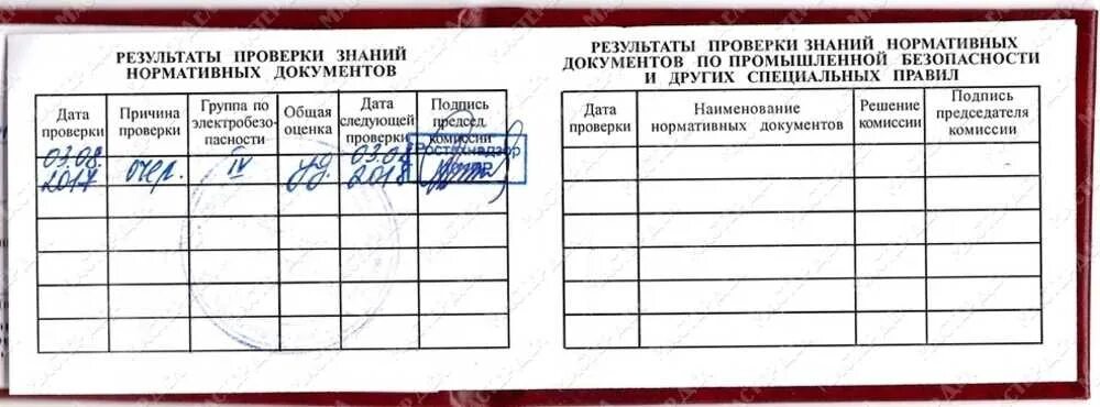 Комиссия по присвоению группы по электробезопасности. Форма удостоверения по электробезопасности. Печать в удостоверении по электробезопасности. Пример удостоверения по электробезопасности.