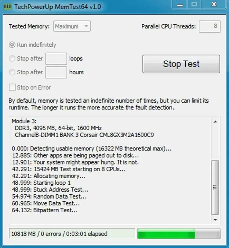 Testing memories
