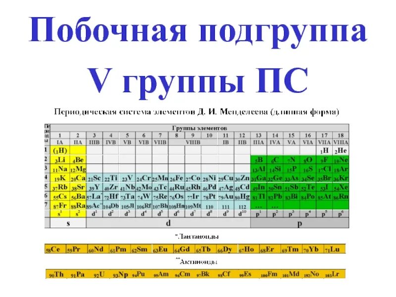 Побочная подгруппа 5 группы