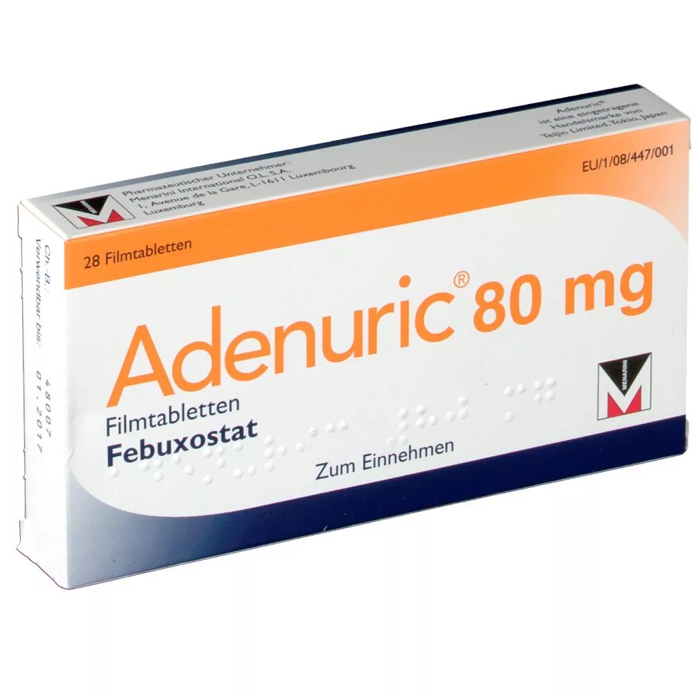 Аденурик таб. 80мг №28. Лекарство от подагры Аденурик. Adenuric 80 MG Турция. Аденурик (таб.п.п/о 80мг n28 ) Менарини-фон Хейден ГМБХ-Германия.