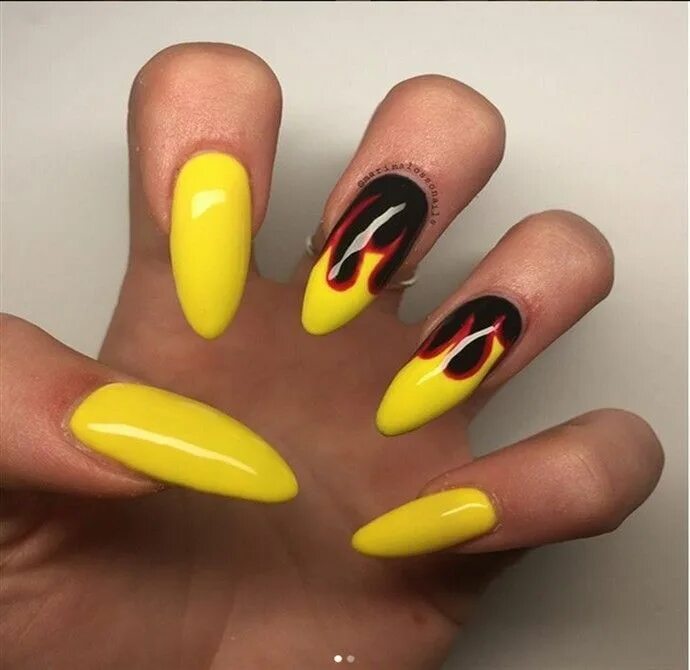Manicure yellow with red