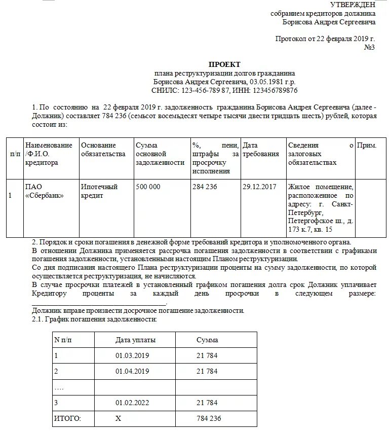 Расписание долгов. Образец плана реструктуризации долгов гражданина при банкротстве. План реструктуризации долгов гражданина. График погашения долга форма. График погашения задолженности пример.