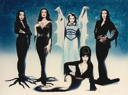 L to R. Carolyn Jones as Morticia Addams, Maila Nurmi as Vampira, Yvonne De...