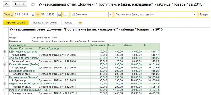 Отчет реализации в 1с. Отчет по поступлению товара 1с 8.3. Отчет по поставщикам. Отчет по поступлению поставщика. Универсальный отчет.