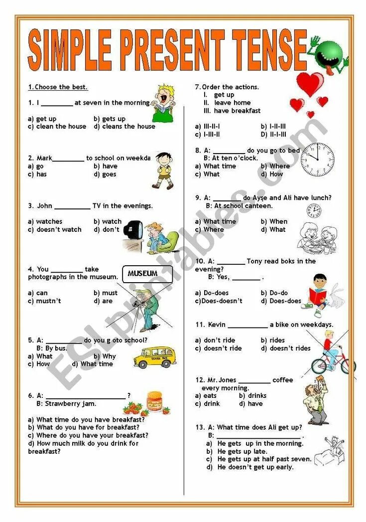 Present simple тест. Английский упражнения Worksheets present simple. Present simple в английском языке Test. Презент Симпл тест present. In the afternoon present simple