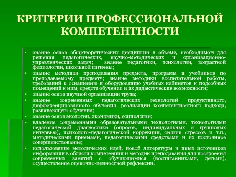 Компетенция в применении знаний. Критерии педагогической компетенции. Критерии профессиональной компетентности учителя. Составляющие профессиональной компетентности. Критерии профессиональной компетенции.