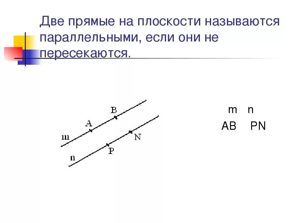 Какой отрезок называется параллельной прямой. Параллельные прямые в плоскости. Две прямые на плоскости. Две параллельные прямые. Две прямые на плоскости называются параллельными если.