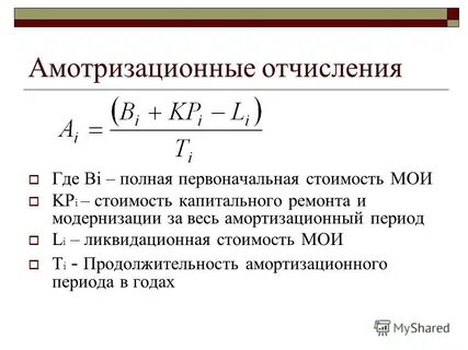 Расчет амортизации отчислений