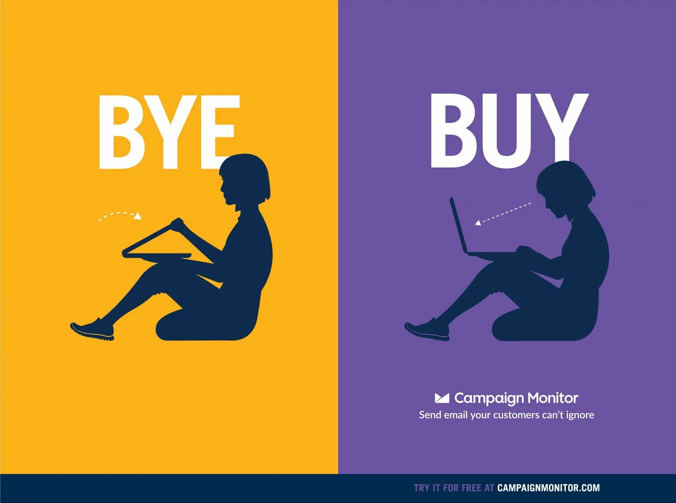 Send email campaign. Campaign monitor. buy or bye. buy ads. bye постер немецкого бренда.