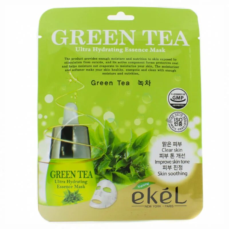 Тканевая маска для лица Ekel Green Tea. Маска с экстрактом зеленого чая Ekel Green Tea Ultra Hydrating Mask. [Ekel] маска тканевая с зеленым чаем Ekel Green Tea Ultra Hydrating Essence Mask, 10 шт. Ekel тканевая маска с зеленым чаем 25 мл.