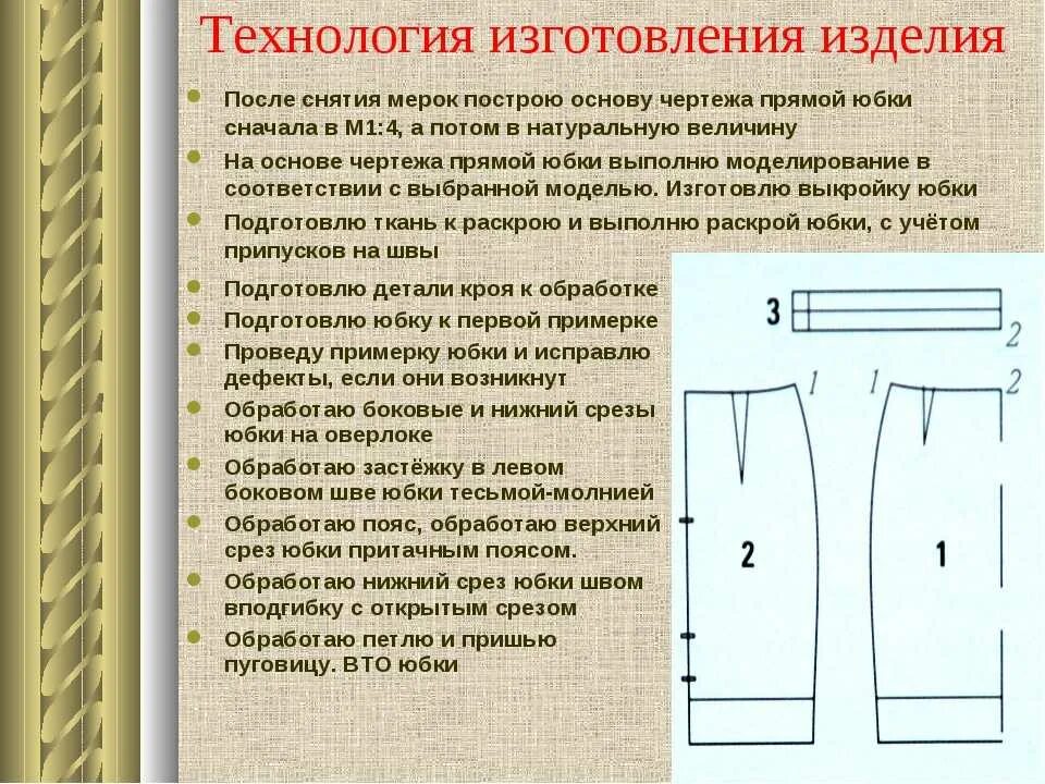 Раскрой швейного изделия 6 класс технология. Технология изготовления юбки. План пошива прямой юбки. Последовательность пошива прямой юбки. Обработка прямой юбки.