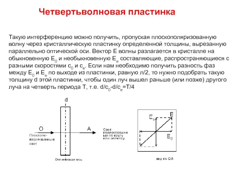 Показатель преломления обыкновенного и необыкновенного луча. Четвертьволновая пластинка. интерференция обыкновенного и необыкновенного лучей. кристаллическая пластинка вырезанная параллельно оптической оси. четвертьволновая пленка.