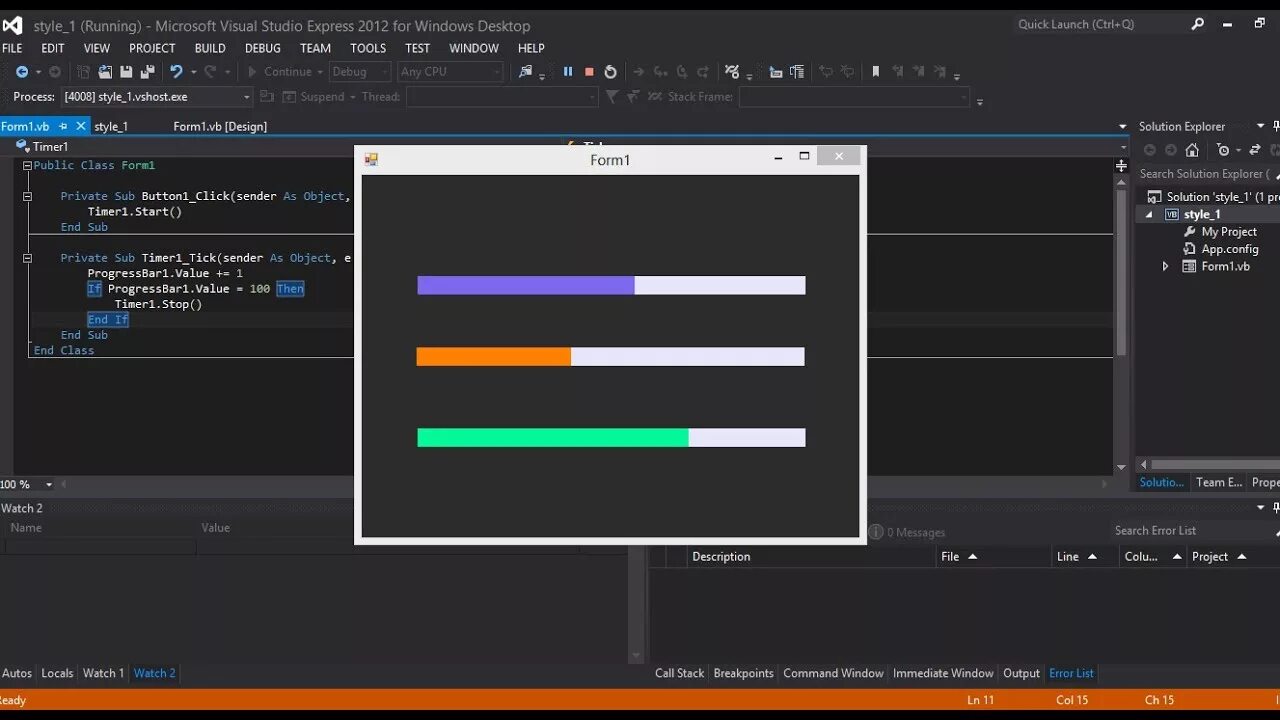 Как поменять цвет в visual studio. Wpf visual studio. progressbar c++. visual studio winforms. progressbar c# windows forms.