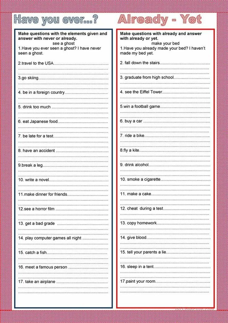 Have your parents ever. Вопросы с have you ever. Вопросы в present perfect Worksheets. Презент Перфект have you ever. Have you ever карточки.