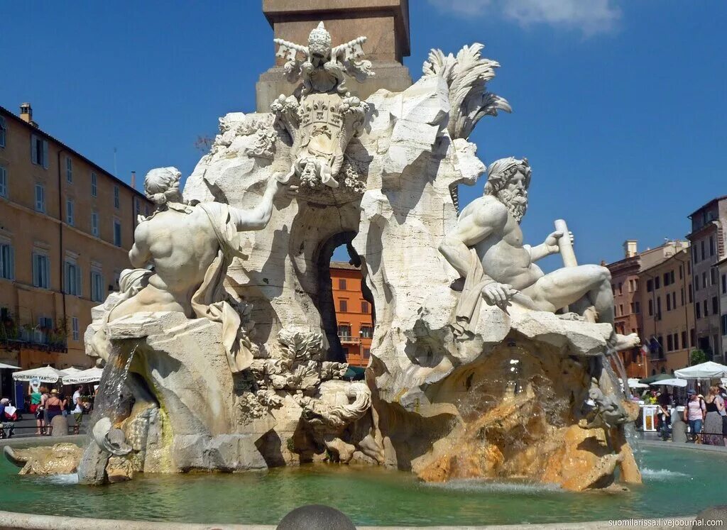лоренцо бернини фонтан 4 рек. фонтан четырех рек-1651 — пьяцца навона, рим. фонтан четырёх рек рим бернини. фонтан 4 рек на пьяцца навона в риме. фонтан четырех рек рим.