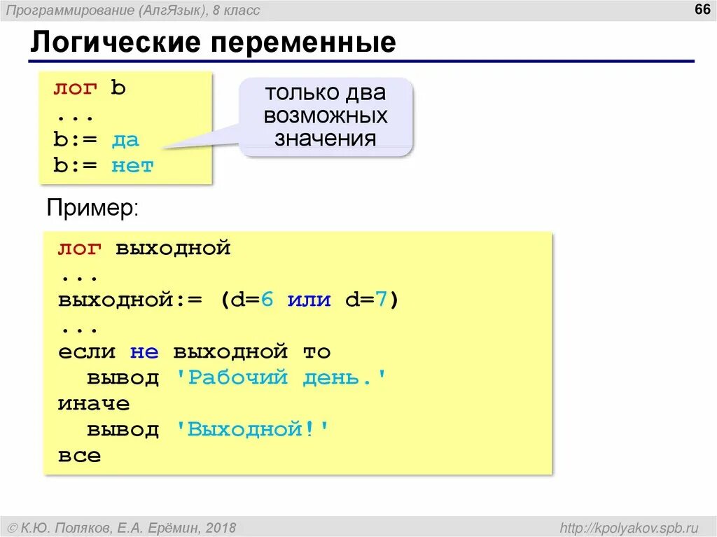 Переменные с двумя возможными значениями