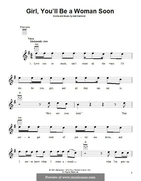 You be a woman soon перевод. Girl you'll be woman soon Ноты. Girl you will be a woman soon Ноты. Girl you'll be a woman soon Ноты на гитаре.