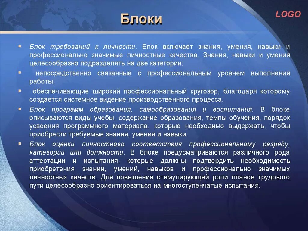 Профессиональный кругозор. Личностный блок. Блоки знаний. Блоки личности.