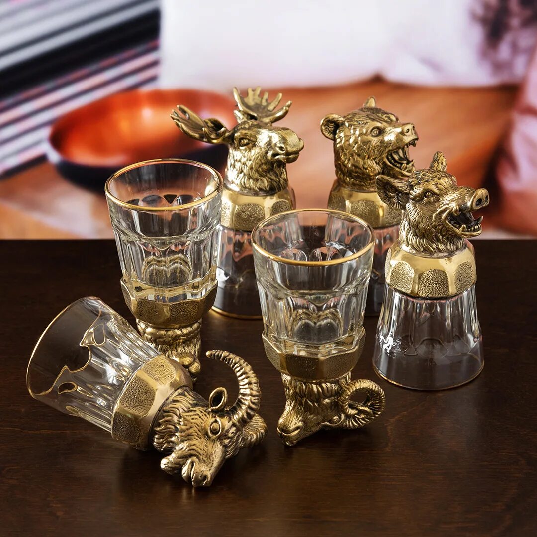 Стопка с головой. Стопки перевертыши с головами животных из латуни. Рюмки с фигурками животных. Рюмки перевертыши с головами животных. Набор стопок helios (медведь).