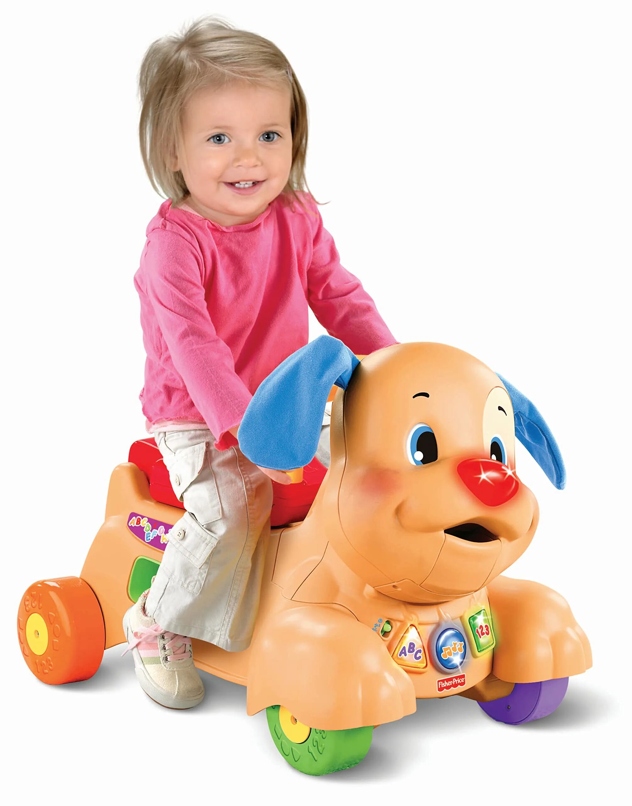 Какие игрушки дарить. Каталка щенок Fisher Price. Ходунки каталка Fisher Price щенок. Fisher Price собака каталка. Fisher Price веселый щенок.