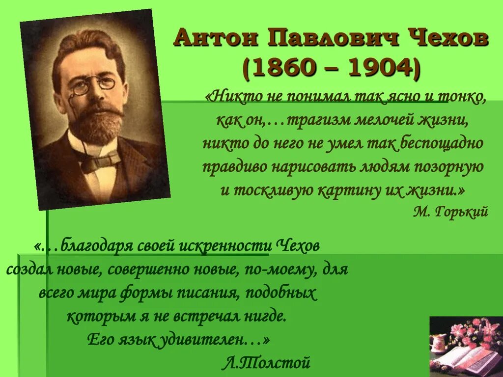 Чехов а.п. (1860-1904). Сообщение о а п Чехове. Страничка памятных дат посвященную чехову