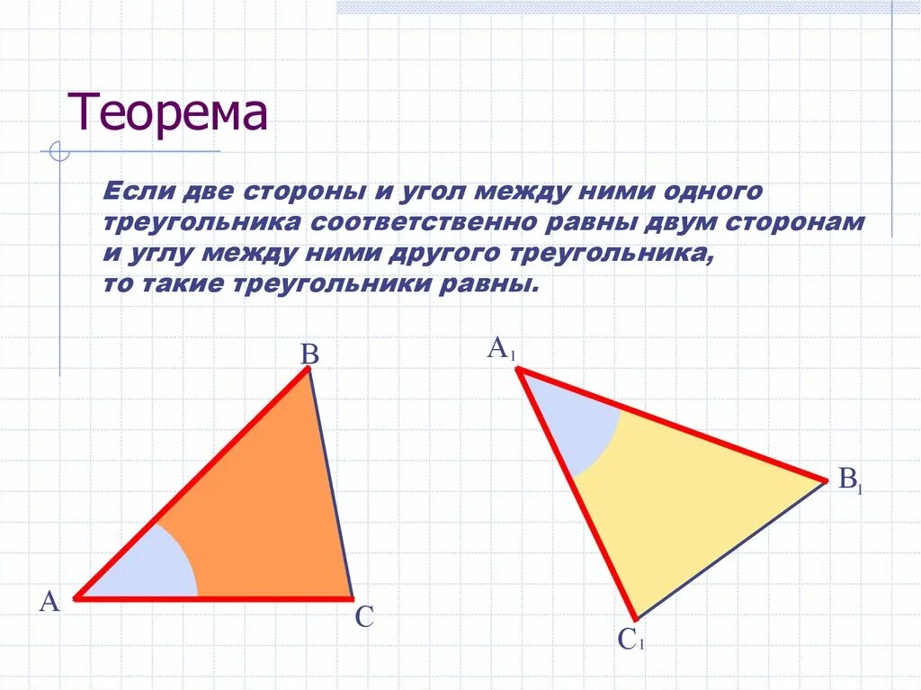 По 2 м сторонам и углу. Если равны две стороны треугольника и угол между ними. Если две стороы и уголмежлу ними одного Треугольик. Если сторона и угол между ними одного треугольника. Если две стороны одного треугольника соответственно.