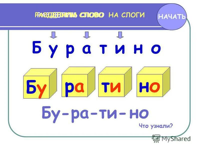 Разделить слово учитель на слоги