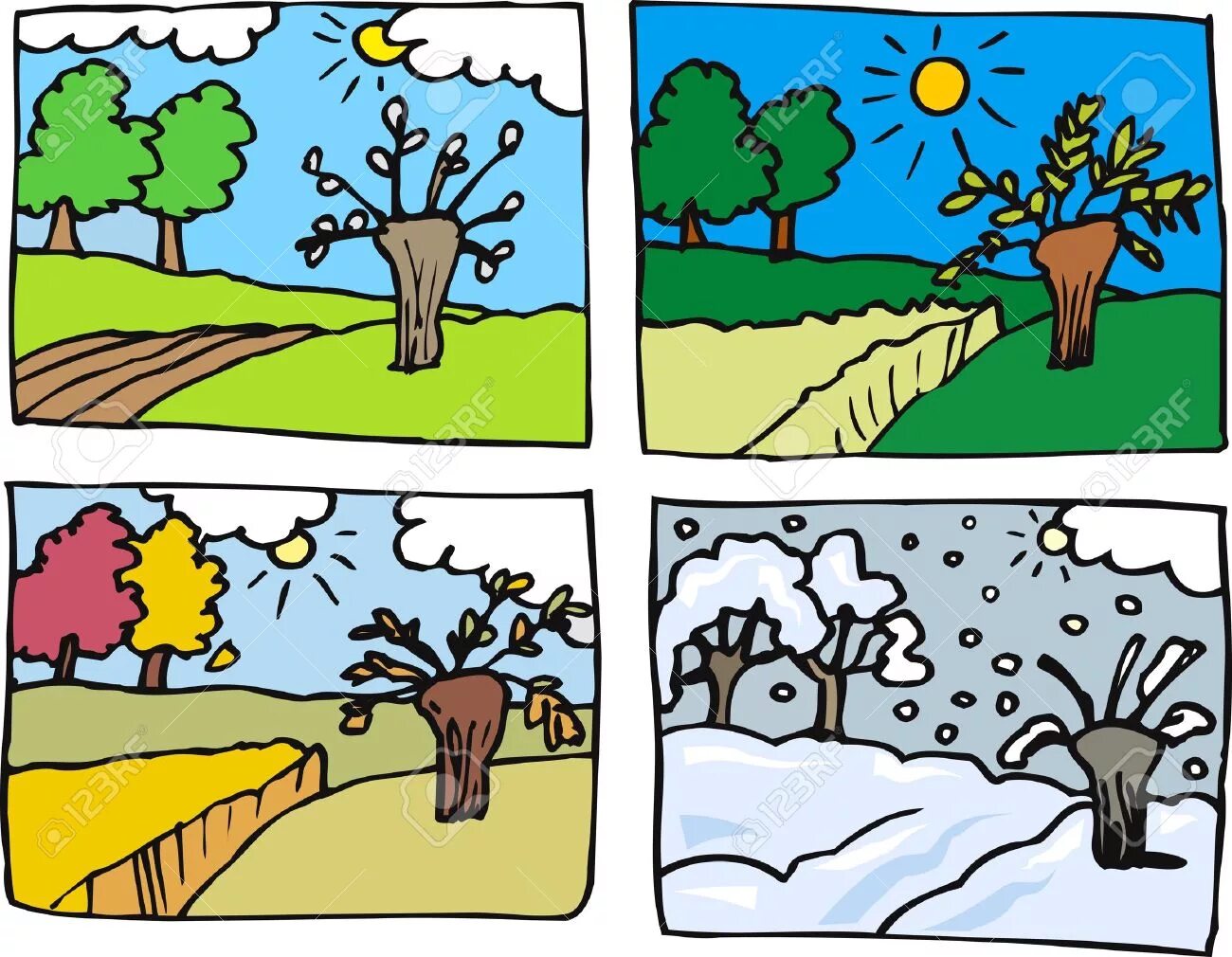 Spring is than winter. Времена года иллюстрации. Изображения времен года для детей. Времена года рисовать. Пейзажи по временам года для дошкольников.