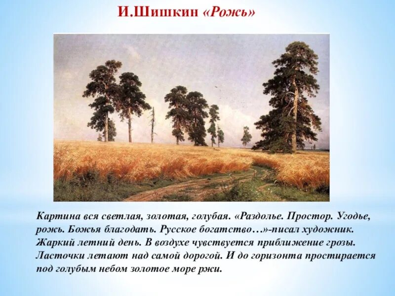 Ржи краткое содержание. Шишкин Иван Иванович рожь картина. Описать картину Шишкин рожь. Шишкин рожь краткое описание. Рожь (по картине и.Шишкина).