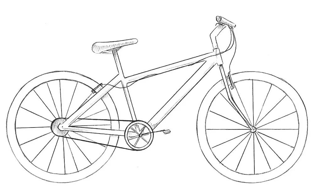 3 велика. Велосипед сбоку рисунок. Велосипед набросок. Велосипед эскиз. Велосипед для рисования.