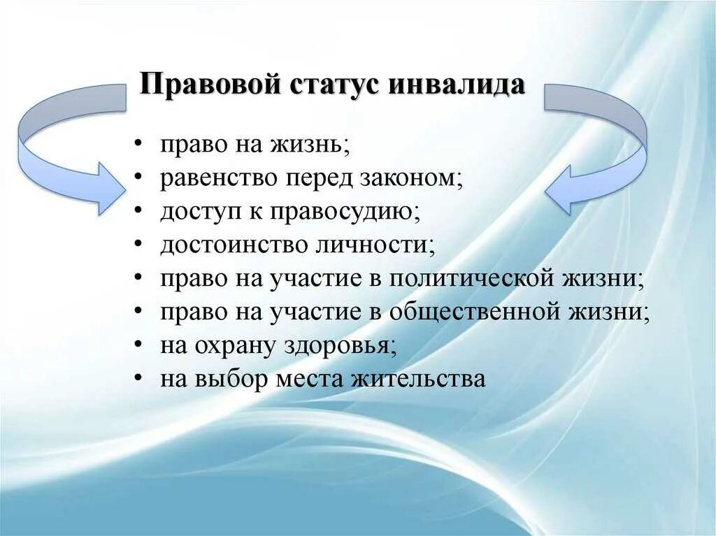 Правовой статус инвалида. Правовой статус детей инвалидов. Право в жизни инвалидов