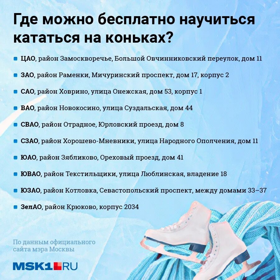 Бесплатный каток в Москве. Свободное катание на коньках. Правила катания на коньках. Где можно покататься в Москве.