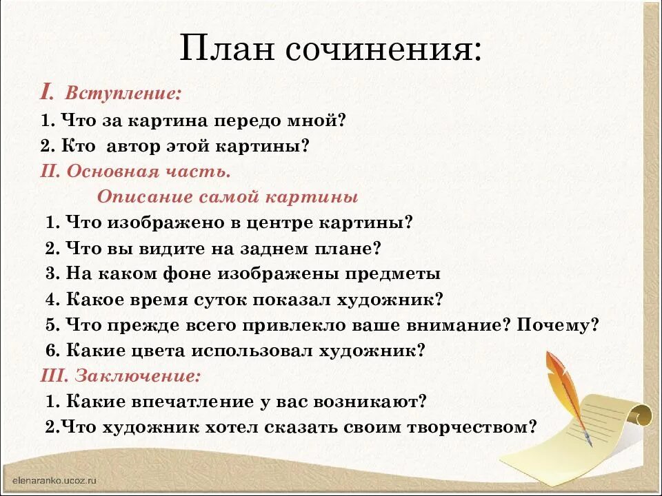 Сочинение описание картины 6 класс конспект урока. План написания сочинения по картине 4 класс. План по написанию сочинения по картине. Как написать сочинение 4 класс план. Как писать сочинение по картине 7 класс.